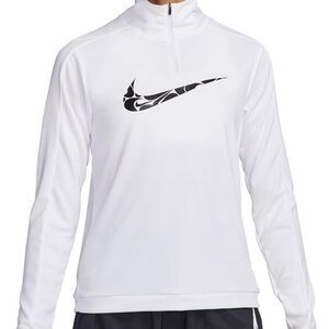 NWT Nike Women's White and Black Swoosh 1/4-Zip Running Top Dri Fit Large
